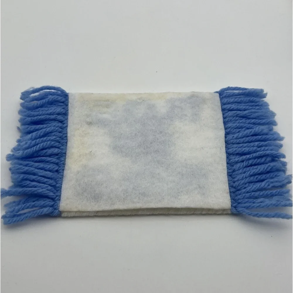 Vintage Mug Rug Coaster Set Of‎ 4 Blue Rectangle Yarn Fringed Coffee Mug Cup